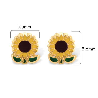 14 Karat Yellow Gold Sunflower Screw Back Earrings