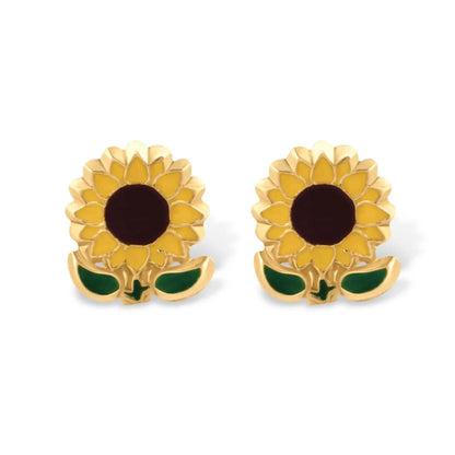 14 Karat Yellow Gold Sunflower Screw Back Earrings