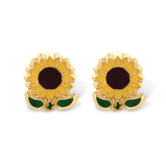 14 Karat Yellow Gold Sunflower Screw Back Earrings