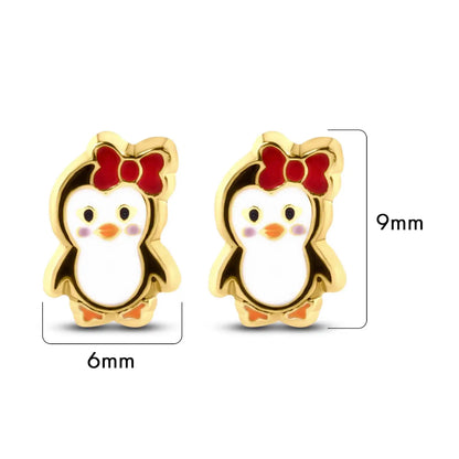 14 Karat Yellow Gold Penguin Screw Back Earrings