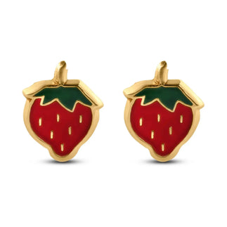14 Karat Yellow Gold Strawberry Screw Back Earrings