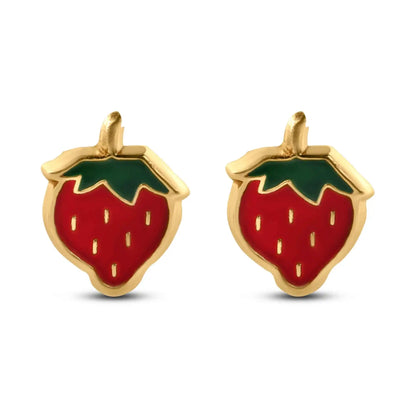 14 Karat Yellow Gold Strawberry Screw Back Earrings