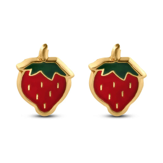 14 Karat Yellow Gold Strawberry Screw Back Earrings