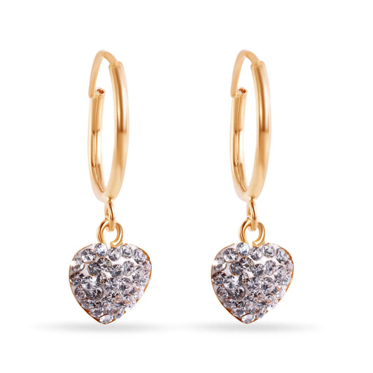 14 Karat Heart Clear CZ 11mm Hoop Earrings