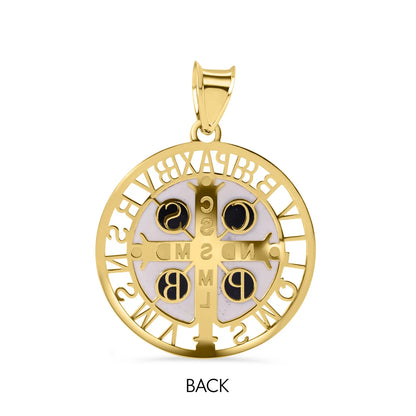 14 Karat Yellow Gold Oval Enamel Saint Benedict Prayer 19.8mm Pendant