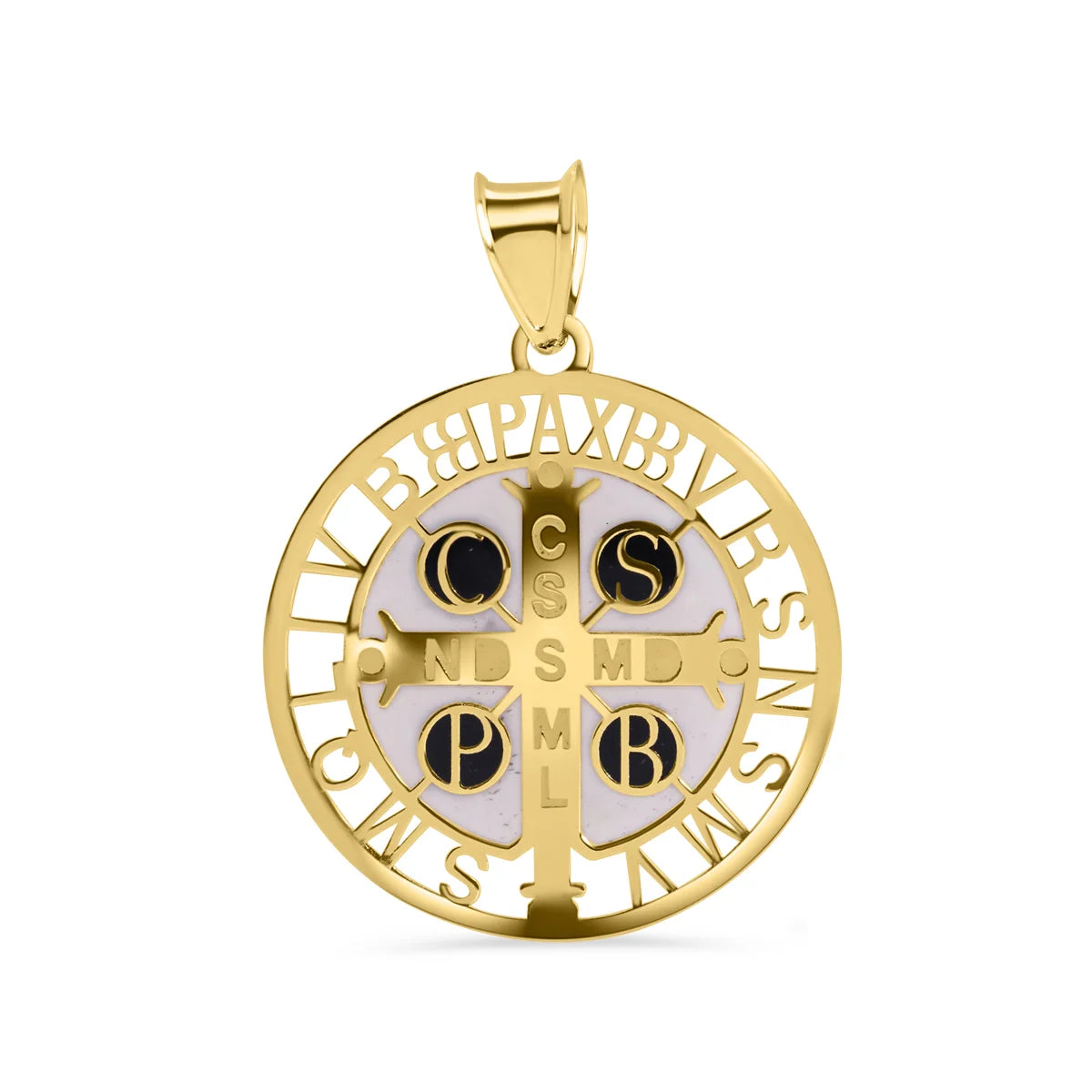 14 Karat Yellow Gold Oval Enamel Saint Benedict Prayer 19.8mm Pendant