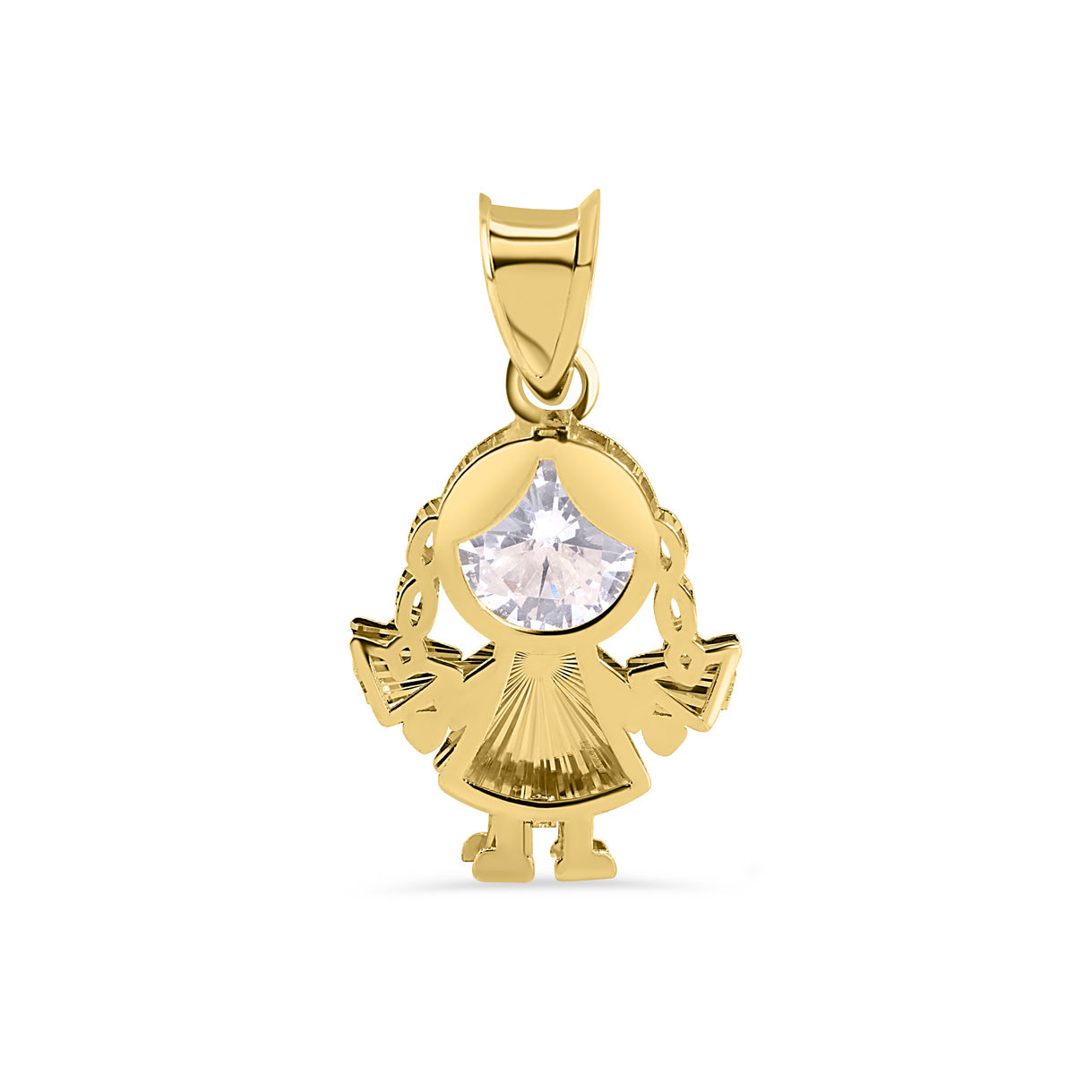14 Karat Yellow Gold Girl Cutout Diamond Cut Clear CZ Pendant