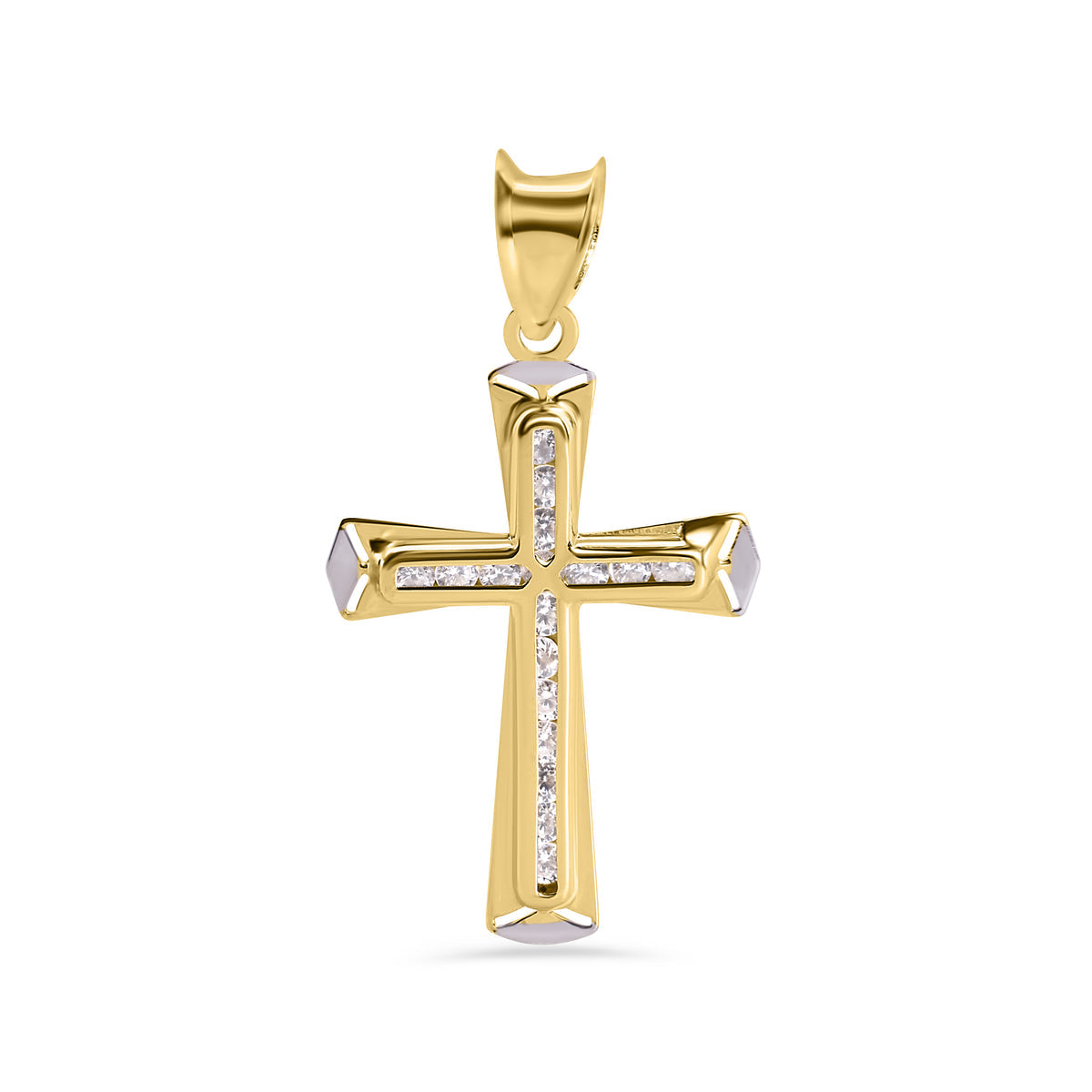 14 Karat Yellow Gold Cross Clear CZ Pendant