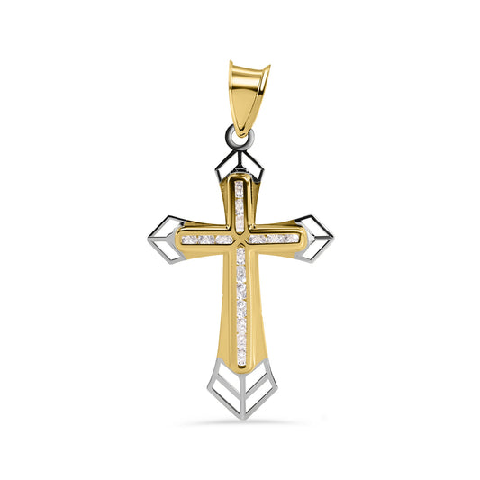 14 Karat Yellow Gold Cross Clear CZ Pendant