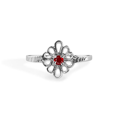 925 Sterling Silver Rhodium Plated Filigree Birthstone Ring