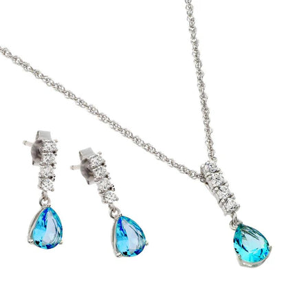 925 Sterling Silver Rhodium Plated Teardrop CZ Dangling Matching Set