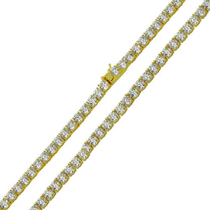 925 Sterling Silver Gold Plated Tennis CZ Necklace or Bracelet 4mm