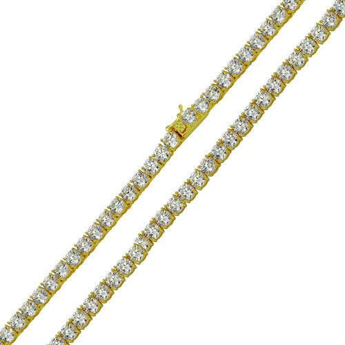 925 Sterling Silver Gold Plated Tennis CZ Necklace or Bracelet 4mm