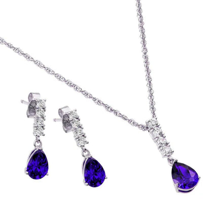 925 Sterling Silver Rhodium Plated Teardrop CZ Dangling Matching Set