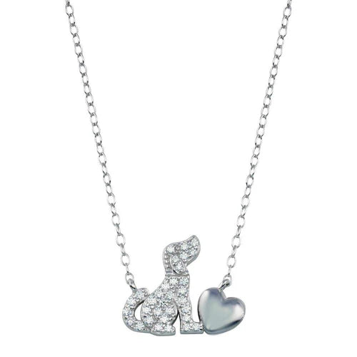 925 Sterling Silver Rhodium Plated Dog Heart Necklace
