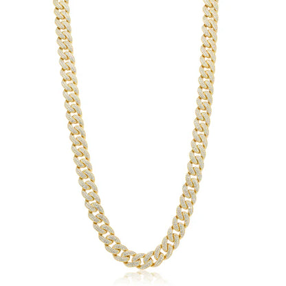 925 Sterling Silver Gold Plated 9.5mm Miami Curb CZ Chain and Bracelet