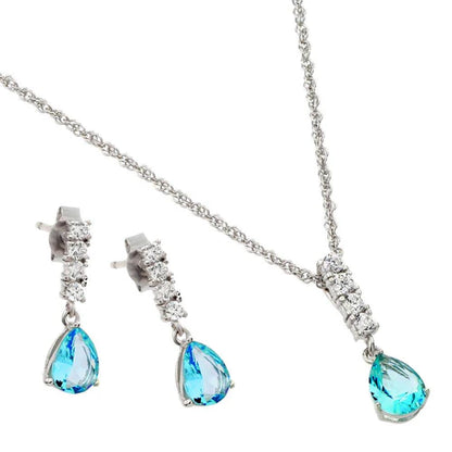 925 Sterling Silver Rhodium Plated Teardrop CZ Dangling Matching Set