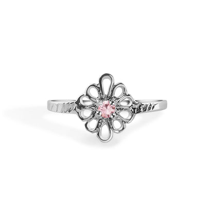 925 Sterling Silver Rhodium Plated Filigree Birthstone Ring