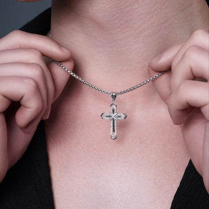 925 Sterling Silver Rhodium Plated  Layered Crucifix Cross Arrow Edge Clear CZ 21.5mm x 29mm Pendant