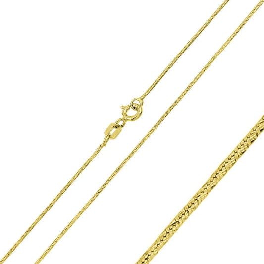 925 Sterling Silver Gold Plated Round Snake Slash DC Chain 0.8mm