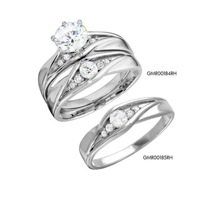 925 Sterling Silver Rhodium Plated Round CZ Center Stone Wedding Ring