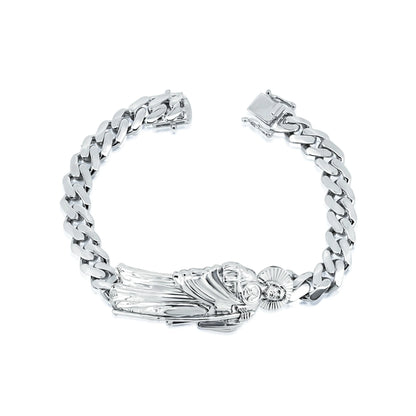 925 Sterling Silver Rhodium Plated St Jude Cuban 8.8mm Cuban Bracelet
