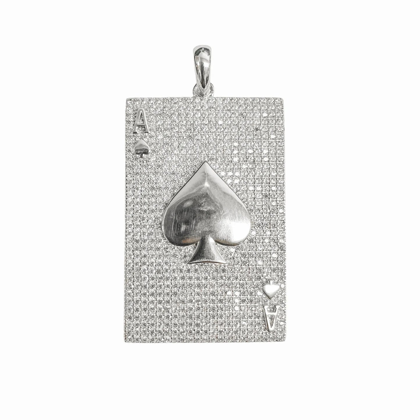925 Sterling Silver Rhodium Plated Ace of Spade Clear CZ Pendant