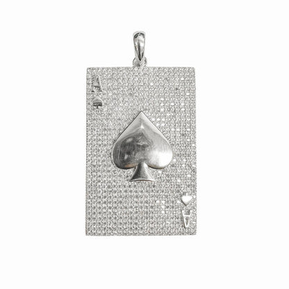 925 Sterling Silver Rhodium Plated Ace of Spade Clear CZ Pendant