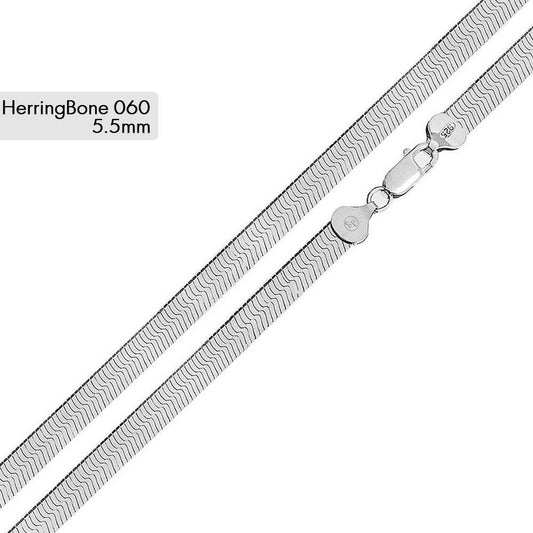 925 Sterling Silver Herring Bone 060 Chains or Bracelet 5.5mm