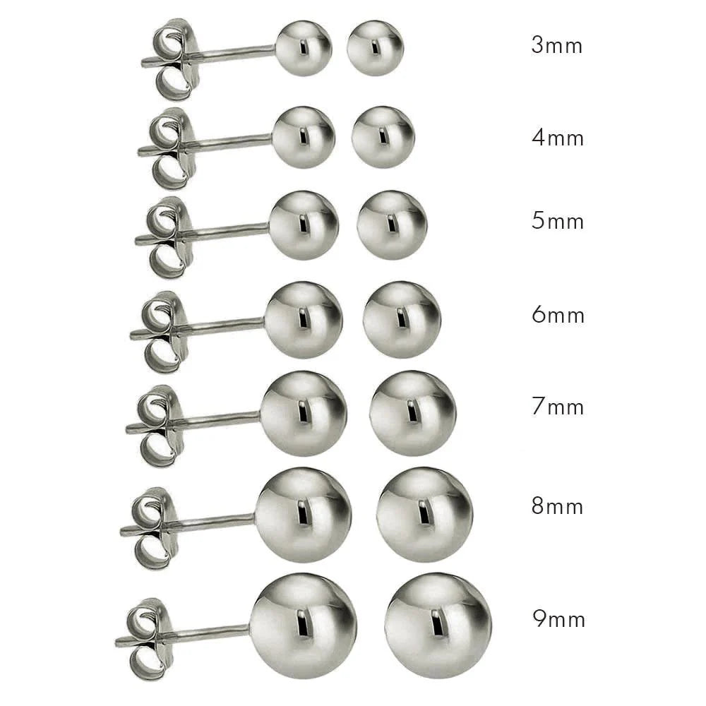 925 Sterling Silver Rhodium Plated Bead Stud Earrings