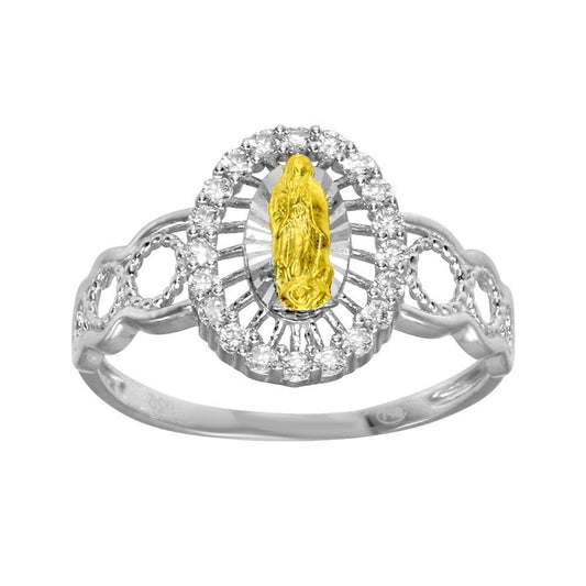 925 Sterling Silver Two-Tone  Lady of Guadalupe Open Circle Shank Ring