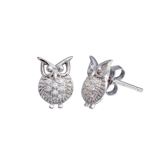 925 Sterling SilverRhodium Plated Owl CZ Stud Earring