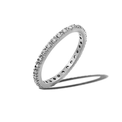 925 Sterling Silver Rhodium Plated Birthstone Inlay Eternity Ring April