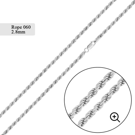 Silver Rope 060 Chain or Bracelet 2.8mm