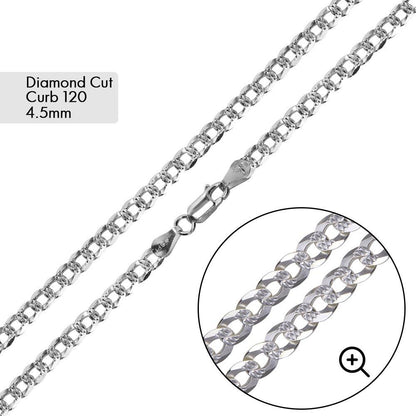 Silver Curb 120 1 Side Diamond Cut 1 Side Plain Chain 4.5mm