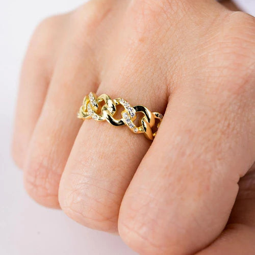 925 Sterling Silver Gold Plated Curb Design Link Ring 5.8mm