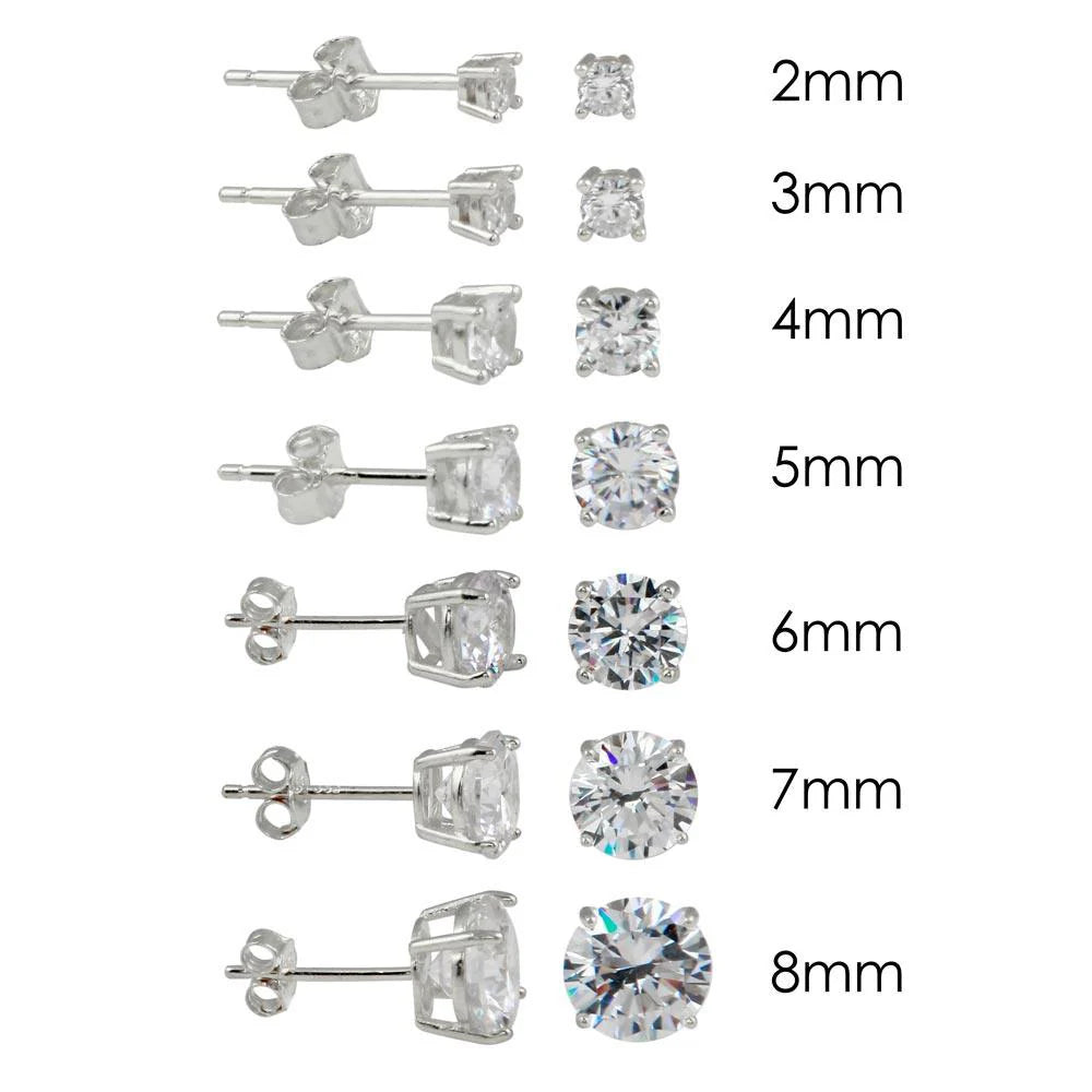 925 Sterling Silver Rhodium Plated Round Basket Clear CZ Stud Earring