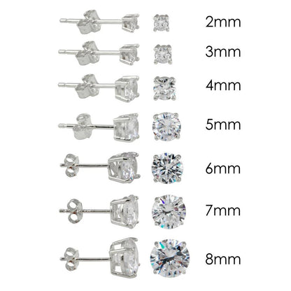 925 Sterling Silver Rhodium Plated Round Basket Clear CZ Stud Earring