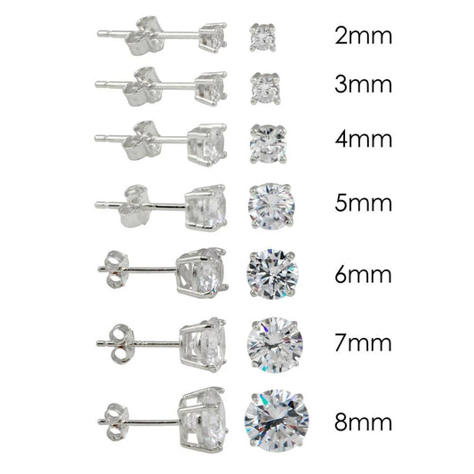 925 Sterling Silver Rhodium Plated Round Basket Clear CZ Stud Earring