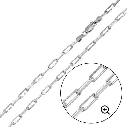 925 Sterling Silver Rhodium Plated Paperclip Link Chain or Bracelet 2.8mm