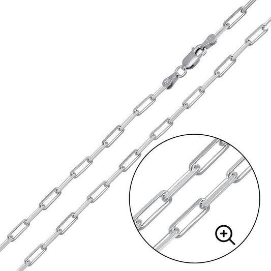 925 Sterling Silver Rhodium Plated Paperclip Link Chain or Bracelet 2.8mm