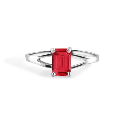 925 Sterling Silver Rhodium Plated Emerald Cut Birthstone Ring
