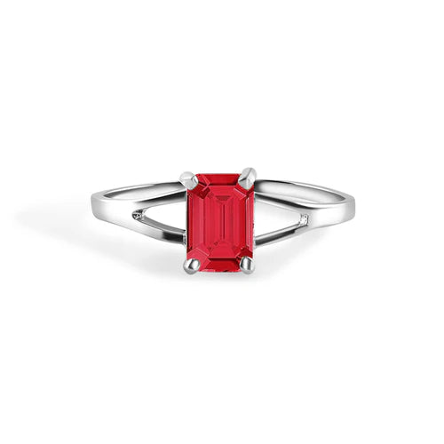 925 Sterling Silver Rhodium Plated Emerald Cut Birthstone Ring