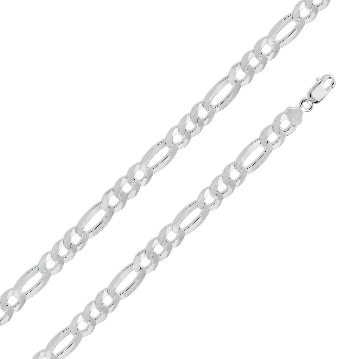 925 Sterling Silver Figaro 250 Chain or Bracelet 10mm