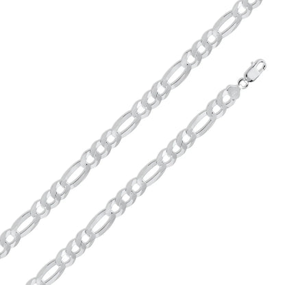 925 Sterling Silver Figaro 250 Chain or Bracelet 10mm
