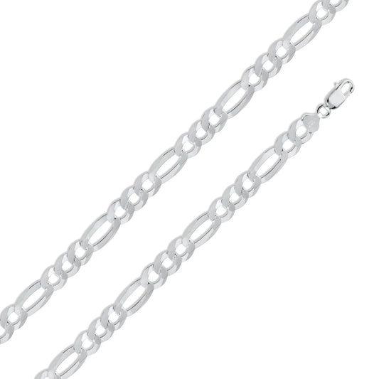 925 Sterling Silver Figaro 250 Chain or Bracelet 10mm