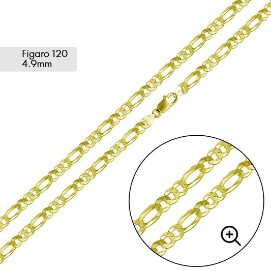 925 Sterling Silver Gold Plated Figaro 120 Chain or Bracelet 4.9mm