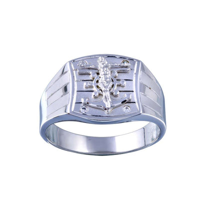 925 Sterling Silver Rhodium Plated Crucifix Anchor CZ Hip Hop Ring