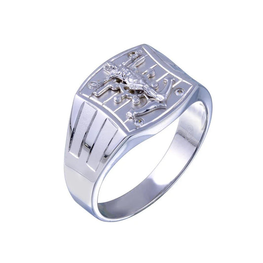 925 Sterling Silver Rhodium Plated Crucifix Anchor CZ Hip Hop Ring