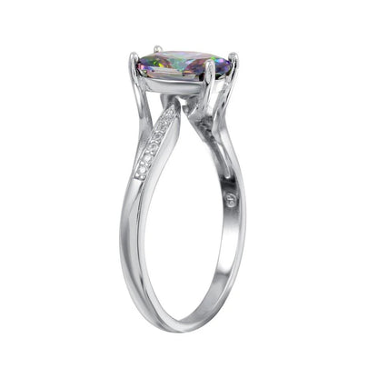 925 Sterling Silver Rhodium Plated Oval Mystic Topaz CZ Ring